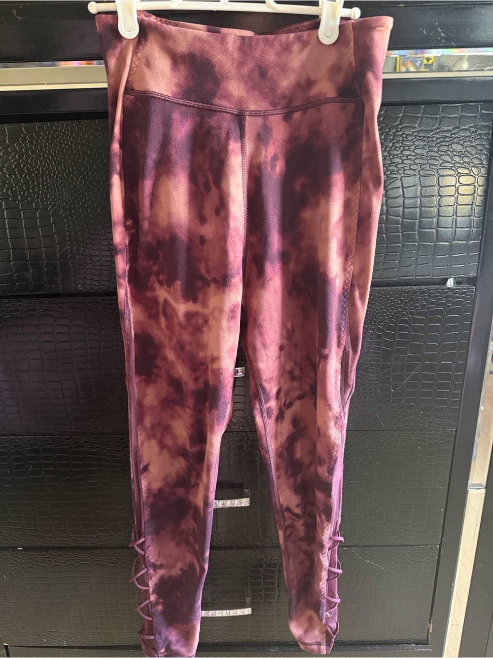 Victoria's Secret Girls' Tie-Dye Plum Purple Leggings with Side Lace-Up